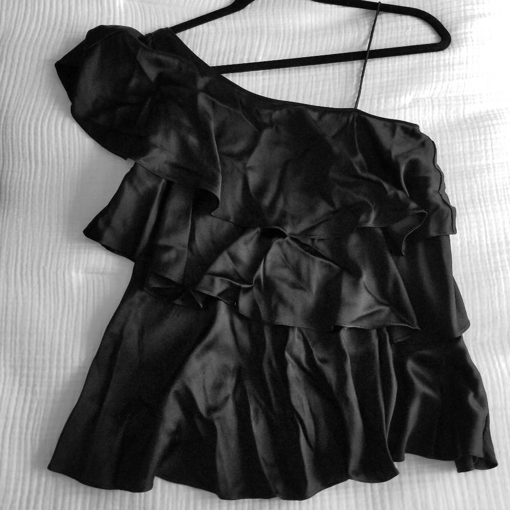 Black ruffle one shoulder blouse